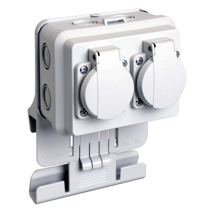 Junction box with mounting plate for cable-ladders and Schuko-outlet duplex IP54